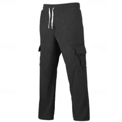 Outlet OUKU Men's Cargo Pants Corduroy Pants Trousers Cargo Sweatpants Elastic Waist Drawstring Multi Pocket Plain Wearable Outdoor Daily Camping & Hiking Fashion Classic Black Khaki