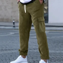 Hot OUKU Men's Cargo Pants Corduroy Pants Trousers Pocket Elastic Waist Drawstring Plain Comfort Sports Outdoor Daily Fashion Casual ArmyGreen Black Micro-elastic