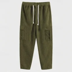 Hot OUKU Men's Cargo Pants Corduroy Pants Trousers Pocket Elastic Waist Drawstring Plain Comfort Sports Outdoor Daily Fashion Casual ArmyGreen Black Micro-elastic