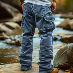 Clearance OUKU Men's Cargo Pants Corduroy Pants Trousers Baggy Pants Casual Pants Elastic Waist Multi Pocket Straight Leg Plain Comfort Soft Full Length Outdoor Casual Daily Fashion Streetwear Black Blue