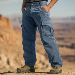 Sale OUKU Men's Cargo Pants Corduroy Pants Trousers Baggy Pants Casual Pants Elastic Waist Multi Pocket Straight Leg Plain Comfort Soft Full Length Outdoor Casual Daily Fashion Streetwear Black Blue