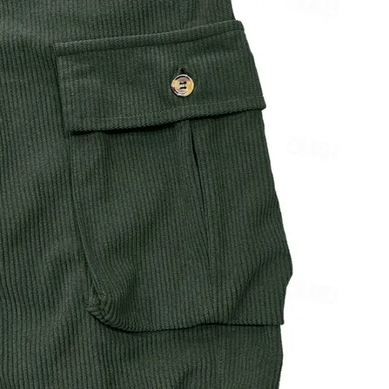 Sale OUKU Men's Cargo Pants Corduroy Pants Trousers Baggy Pants Casual Pants Elastic Waist Multi Pocket Straight Leg Plain Comfort Soft Full Length Outdoor Casual Daily Fashion Streetwear Black Blue