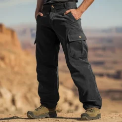 Sale OUKU Men's Cargo Pants Corduroy Pants Trousers Baggy Pants Casual Pants Elastic Waist Multi Pocket Straight Leg Plain Comfort Soft Full Length Outdoor Casual Daily Fashion Streetwear Black Blue
