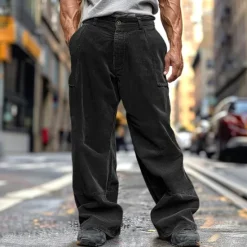 Online OUKU Men's Cargo Pants Corduroy Pants Trousers Baggy Pants Casual Pants Pocket Elastic Waist Straight Leg Plain Comfort Soft Full Length Outdoor Daily Going out Fashion Streetwear Army Green Brown