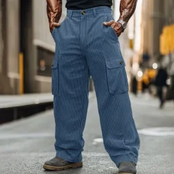Hot OUKU Men's Cargo Pants Corduroy Pants Trousers Baggy Pants Casual Pants Pocket Elastic Waist Multi Pocket Plain Comfort Soft Full Length Outdoor Daily Going out Fashion Streetwear Black Army Green