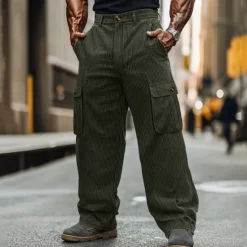 Hot OUKU Men's Cargo Pants Corduroy Pants Trousers Baggy Pants Casual Pants Pocket Elastic Waist Multi Pocket Plain Comfort Soft Full Length Outdoor Daily Going out Fashion Streetwear Black Army Green