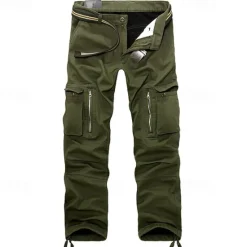 Outlet OUKU Men's Cargo Pants Fleece Pants Tactical Pants Trousers Buttons Multi Pocket Plain Warm Wearable Outdoor Daily Camping & Hiking Fashion Classic Dark Khaki Black