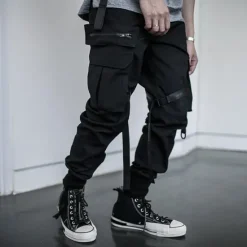 OUKU Men's Cargo Pants Joggers Techwear Drawstring Elastic Waist Multi Pocket Plain Comfort Wearable Casual Daily Holiday Sports Fashion Black