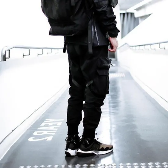OUKU Men's Cargo Pants Joggers Techwear Drawstring Elastic Waist Multi Pocket Plain Comfort Wearable Casual Daily Holiday Sports Fashion Black