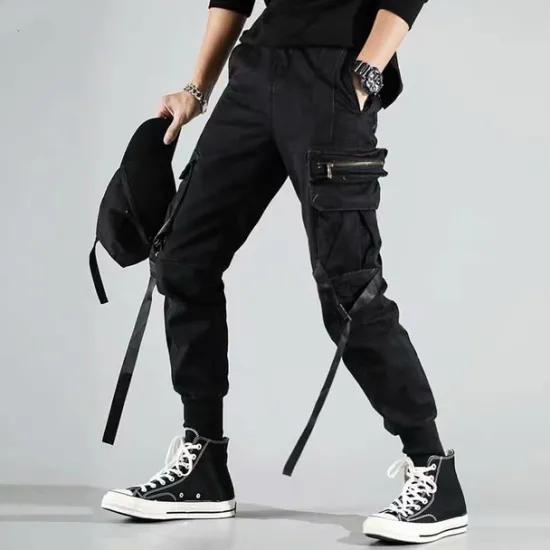 OUKU Men's Cargo Pants Joggers Techwear Drawstring Elastic Waist Multi Pocket Plain Comfort Wearable Casual Daily Holiday Sports Fashion Black