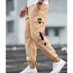 Discount OUKU Men's Cargo Pants Joggers Cargo Joggers Trousers Drawstring Elastic Waist Multi Pocket Plain Wearable Outdoor Daily Camping & Hiking Fashion Classic Black Blue