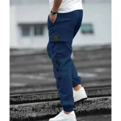 Discount OUKU Men's Cargo Pants Joggers Cargo Joggers Trousers Drawstring Elastic Waist Multi Pocket Plain Wearable Outdoor Daily Camping & Hiking Fashion Classic Black Blue