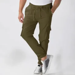 Sale OUKU Men's Cargo Pants Joggers Trousers Drawstring Elastic Waist Multi Pocket Plain Wearable Outdoor Daily Camping & Hiking Fashion Classic ArmyGreen Black