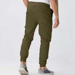 Sale OUKU Men's Cargo Pants Joggers Trousers Drawstring Elastic Waist Multi Pocket Plain Wearable Outdoor Daily Camping & Hiking Fashion Classic ArmyGreen Black
