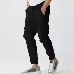 Sale OUKU Men's Cargo Pants Joggers Trousers Drawstring Elastic Waist Multi Pocket Plain Wearable Outdoor Daily Camping & Hiking Fashion Classic ArmyGreen Black