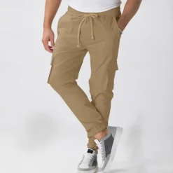 Sale OUKU Men's Cargo Pants Joggers Trousers Drawstring Elastic Waist Multi Pocket Plain Wearable Outdoor Daily Camping & Hiking Fashion Classic ArmyGreen Black