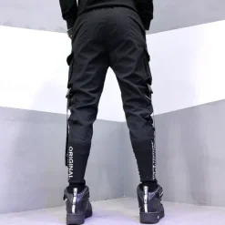 Hot OUKU Men's Cargo Pants Joggers Techwear Drawstring Elastic Waist Multi Pocket Graphic Letter Comfort Wearable Casual Daily Holiday Sports Fashion Black