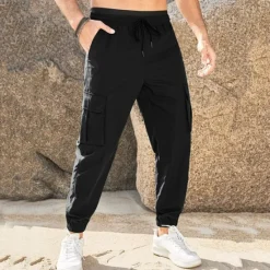 New OUKU Men's Cargo Pants Joggers Trousers Casual Pants Drawstring Elastic Waist Multi Pocket Plain Comfort Soft Full Length Outdoor Daily Running Fashion Streetwear Black Green