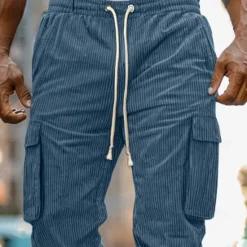 Outlet OUKU Men's Cargo Pants Joggers Corduroy Pants Trousers Casual Pants Pocket Elastic Waist Multi Pocket Plain Comfort Soft Full Length Outdoor Daily Going out Fashion Streetwear Black Blue Micro-elastic