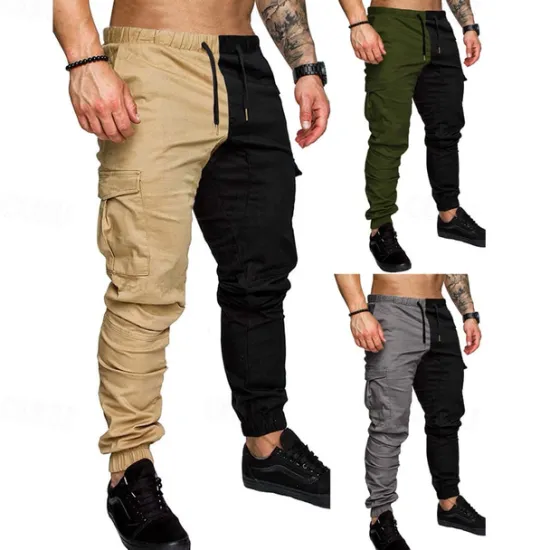 OUKU Men's Cargo Pants Joggers Trousers Drawstring Elastic Waist Multi Pocket Color Block Wearable Outdoor Daily Camping & Hiking Fashion Classic Army Green Khaki