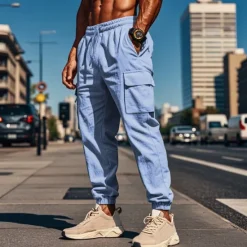 OUKU Men's Cargo Pants Joggers Cargo Joggers Trousers Drawstring Elastic Waist Multi Pocket Plain Breathable Outdoor Daily Camping & Hiking Fashion Classic Black White