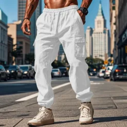 OUKU Men's Cargo Pants Joggers Cargo Joggers Trousers Drawstring Elastic Waist Multi Pocket Plain Breathable Outdoor Daily Camping & Hiking Fashion Classic Black White