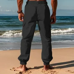 OUKU Men's Cargo Pants Joggers Cargo Joggers Trousers Drawstring Elastic Waist Multi Pocket Plain Breathable Outdoor Daily Camping & Hiking Fashion Classic Black White