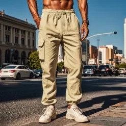 OUKU Men's Cargo Pants Joggers Cargo Joggers Trousers Drawstring Elastic Waist Multi Pocket Plain Breathable Outdoor Daily Camping & Hiking Fashion Classic Black White