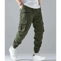 Clearance OUKU Men's Cargo Pants Joggers Trousers Elastic Waist Multi Pocket Plain Wearable Outdoor Daily Casual Black Army Green