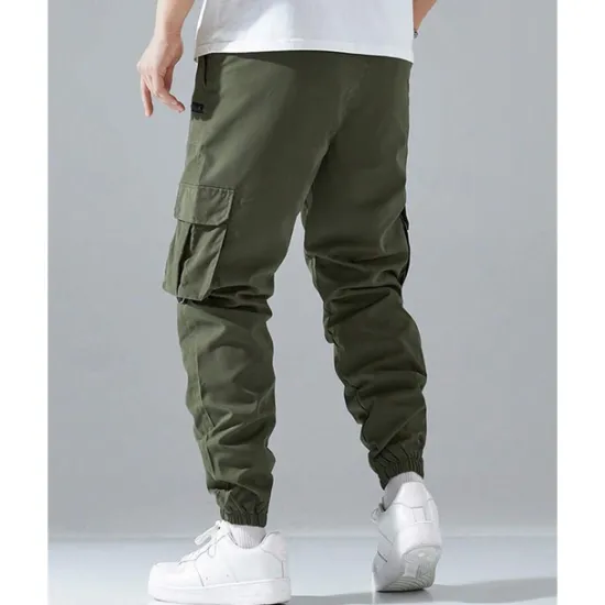 Clearance OUKU Men's Cargo Pants Joggers Trousers Elastic Waist Multi Pocket Plain Wearable Outdoor Daily Casual Black Army Green