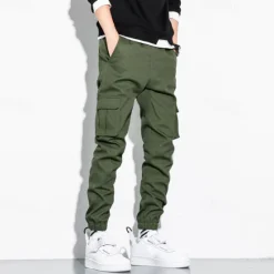 Outlet OUKU Men's Cargo Pants Joggers Trousers Drawstring Elastic Waist Multi Pocket Plain Wearable Outdoor Daily Camping & Hiking Fashion Classic Black Army Green