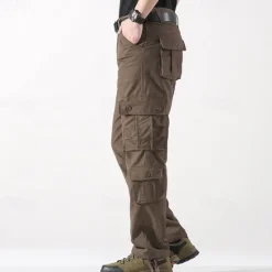 Clearance OUKU Men's Cargo Pants Tactical Pants Trousers Buttons Multi Pocket Plain Wearable Outdoor Daily Camping & Hiking Fashion Classic Dark Khaki Grass Green