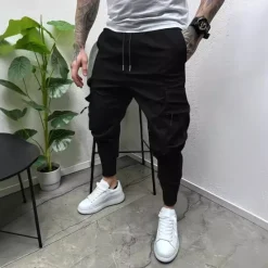 Sale OUKU Men's Cargo Pants Tapered pants Trousers Drawstring Elastic Waist Multi Pocket Plain Wearable Outdoor Daily Camping & Hiking Fashion Classic Black Army Green