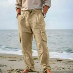 Hot OUKU Men's Cargo Pants Trousers Summer Pants Beach Pants Drawstring Elastic Waist Multi Pocket Plain Comfort Breathable Outdoor Daily Going out Fashion Casual Black White