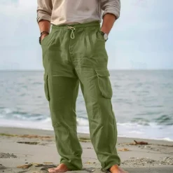 Hot OUKU Men's Cargo Pants Trousers Summer Pants Beach Pants Drawstring Elastic Waist Multi Pocket Plain Comfort Breathable Outdoor Daily Going out Fashion Casual Black White