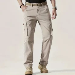 Hot OUKU Men's Cargo Pants Trousers Buttons Multi Pocket Plain Quick Dry Moisture Wicking Full Length Outdoor Daily Camping & Hiking Fashion Classic Black Army Green