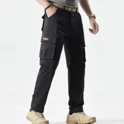 Hot OUKU Men's Cargo Pants Trousers Buttons Multi Pocket Plain Quick Dry Moisture Wicking Full Length Outdoor Daily Camping & Hiking Fashion Classic Black Army Green