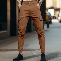 New OUKU Men's Cargo Pants Trousers Chinos Summer Pants Casual Pants Zipper Plain Comfort Breathable Full Length Casual Daily Holiday Fashion Basic Black White Micro-elastic