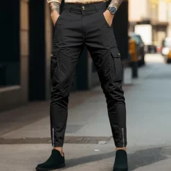 New OUKU Men's Cargo Pants Trousers Chinos Summer Pants Casual Pants Zipper Plain Comfort Breathable Full Length Casual Daily Holiday Fashion Basic Black White Micro-elastic