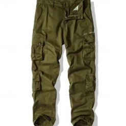 Best OUKU Men's Cargo Pants Trousers Buttons Multi Pocket Plain Wearable Outdoor Daily Camping & Hiking Fashion Classic ArmyGreen turmeric