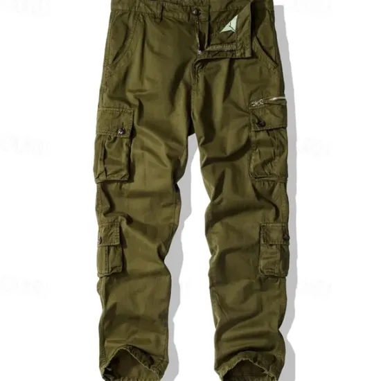 Best OUKU Men's Cargo Pants Trousers Buttons Multi Pocket Plain Wearable Outdoor Daily Camping & Hiking Fashion Classic ArmyGreen turmeric