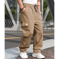 Sale OUKU Men's Cargo Pants Trousers Drawstring Elastic Waist Multi Pocket Plain Wearable Outdoor Daily Camping & Hiking Fashion Classic Black Army Green