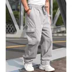 Sale OUKU Men's Cargo Pants Trousers Drawstring Elastic Waist Multi Pocket Plain Wearable Outdoor Daily Camping & Hiking Fashion Classic Black Army Green