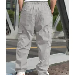 Sale OUKU Men's Cargo Pants Trousers Drawstring Elastic Waist Multi Pocket Plain Wearable Outdoor Daily Camping & Hiking Fashion Classic Black Army Green