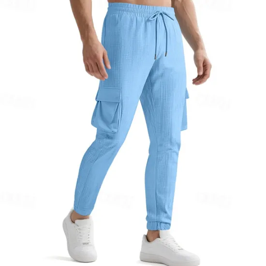 OUKU Men's Cargo Pants Trousers Casual Pants Drawstring Elastic Waist Multi Pocket Plain Comfort Sports Outdoor Daily Fashion Casual Black White Micro-elastic