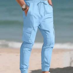 OUKU Men's Cargo Pants Trousers Casual Pants Drawstring Elastic Waist Multi Pocket Plain Comfort Sports Outdoor Daily Fashion Casual Black White Micro-elastic