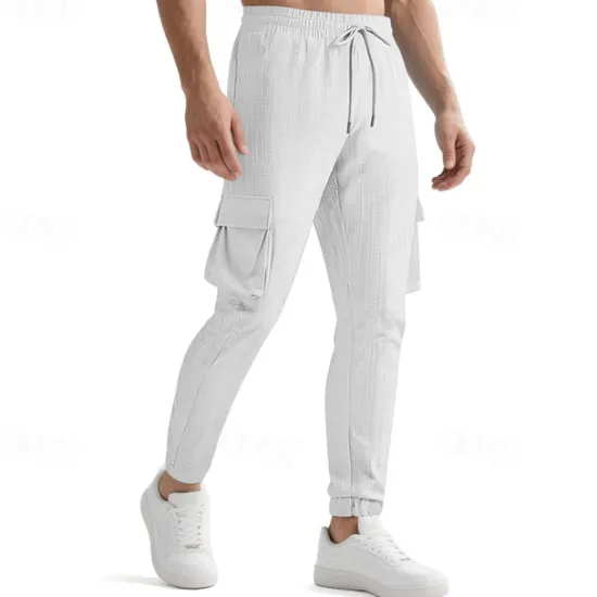 OUKU Men's Cargo Pants Trousers Casual Pants Drawstring Elastic Waist Multi Pocket Plain Comfort Sports Outdoor Daily Fashion Casual Black White Micro-elastic