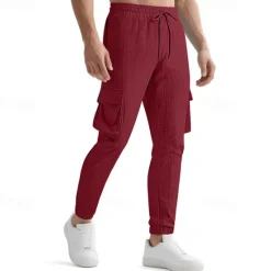 OUKU Men's Cargo Pants Trousers Casual Pants Drawstring Elastic Waist Multi Pocket Plain Comfort Sports Outdoor Daily Fashion Casual Black White Micro-elastic