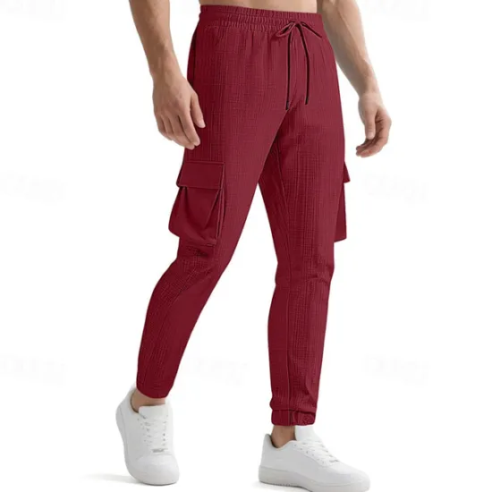 OUKU Men's Cargo Pants Trousers Casual Pants Drawstring Elastic Waist Multi Pocket Plain Comfort Sports Outdoor Daily Fashion Casual Black White Micro-elastic