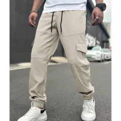 Clearance OUKU Men's Cargo Pants Trousers Drawstring Elastic Waist Multi Pocket Plain Wearable Outdoor Daily Camping & Hiking Fashion Classic Black Army Green